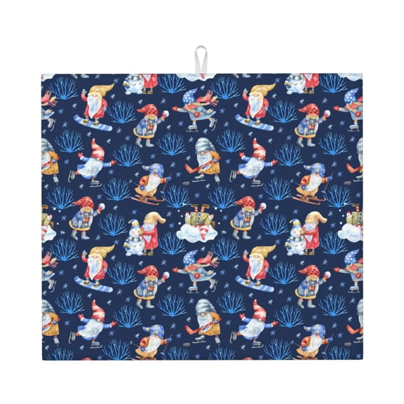 Vsdgher Winter old man Playtime Print Dish Drying Mat, Kitchen Counter Mat, Dish Drying Pad for Dishes, Utensils, Pots and Pans,16" x 18"