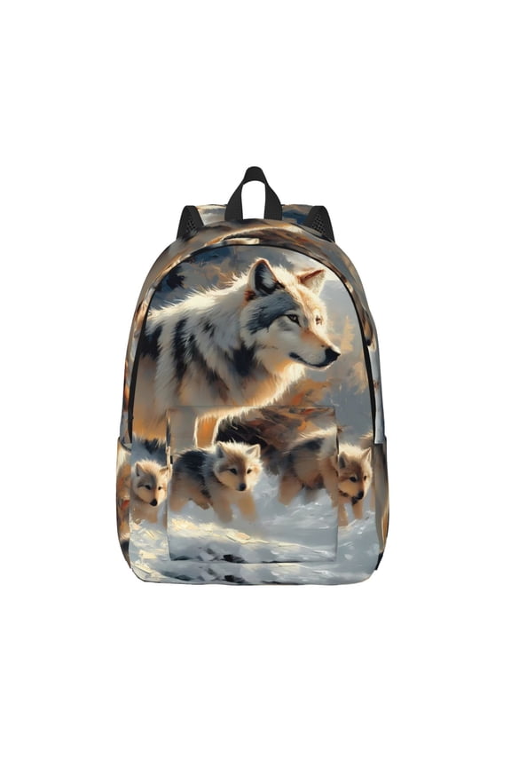 Wolf Family Winter Wonderland Print Canvas Backpack Travel Rucksack Unisex Knapsack 15.7/17.7Inch Laptop Backpack for Work,College -Medium