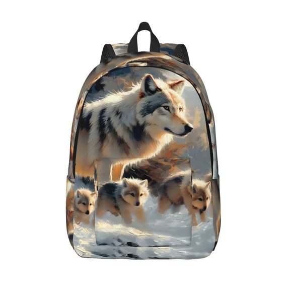 Vsdgher Wolf Family Winter Wonderland Print Canvas Backpack Travel Rucksack Unisex Knapsack 15.7/17.7Inch Laptop Backpack for Work,College -Small