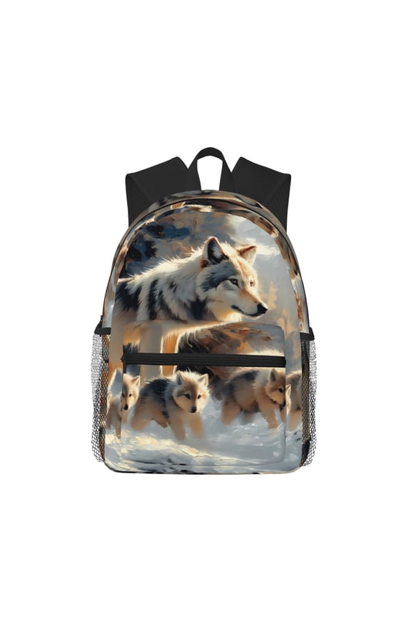 Wolf Family Winter Wonderland Unisex Large Capacity Bookbag, Schoolbag, Casual Daypack for High School, College, Teens, Travel, Work