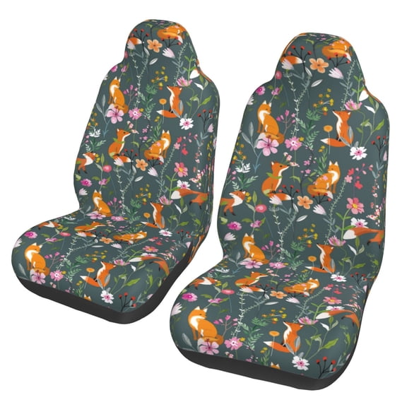 Vsdgher Wolf Fox In Flower Forest Automotive Seat Covers for Cars Trucks and SUVs Car Seat Covers for Truck Seat Protectors Set of 2