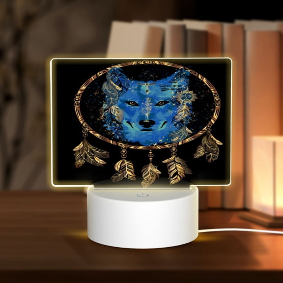Vsdgher Wolf Head And Dreamcatcher Rectangular Acrylic Night Light Acrylic Sleep Night Light Friend Gifts for Birthday Gifts for Women Teens Boys Girls