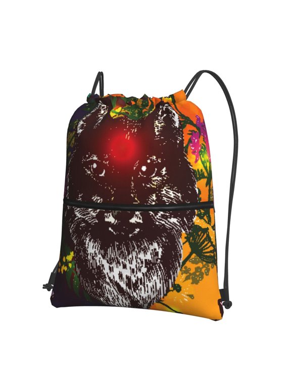 Wolf With Wildflowers Drawstring Backpack Water Resistant String Bag Sports Sackpack Gym Sack for Men Women