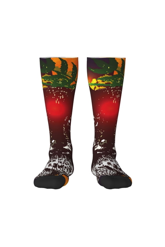 Wolf With Wildflowers Knee Socks, High Socks Long Stretchy Sock Women Knee High Stocking, Long Socks for Women