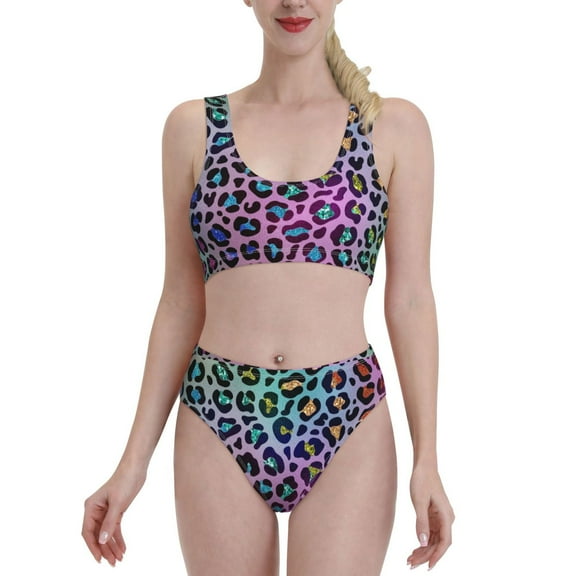 Vsdgher Womens High Waisted Bikini Sets Two Piece Swimsuit Rainbow Animal Skin Print Tummy Control Bathing Suit-Medium