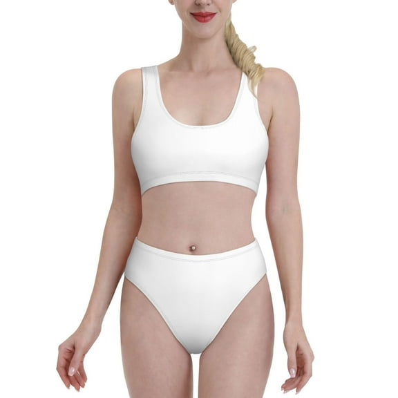 Vsdgher Womens High Waisted Bikini Sets Two Piece Swimsuit White Print Tummy Control Bathing Suit-Small