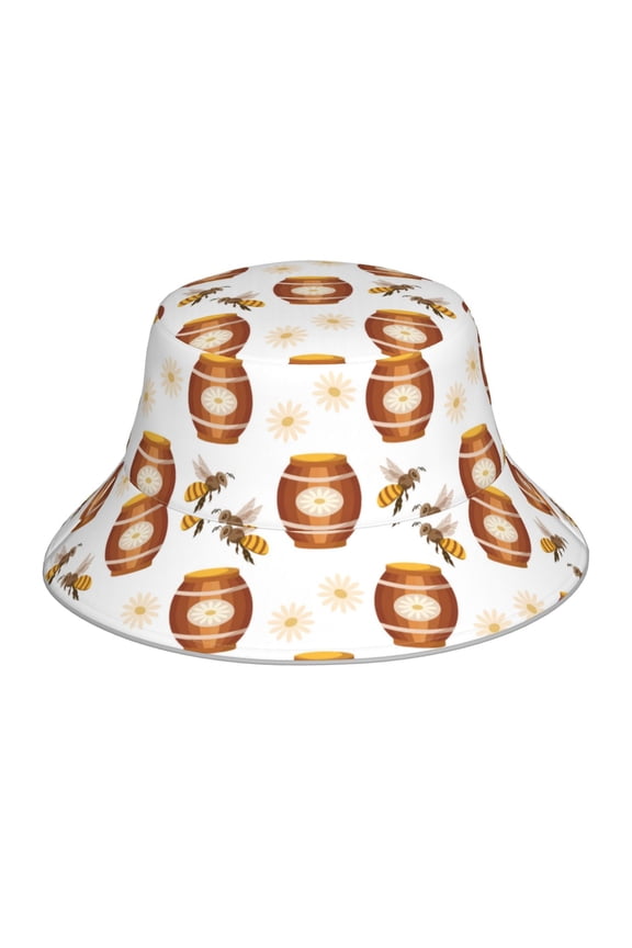 Wooden Barrels With Honey Print Bucket Hat for Men&Women Bucket Hat Reversible Summer Double-Side-Wear Travel Gardening, Beach, Camping, Hiking, Fishing Cap