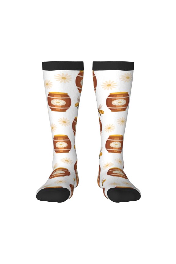 Wooden Barrels With Honey Print Thigh High Socks Extra Long Stretchy Sock Women Over Knee High Opaque Stocking Daily Wear