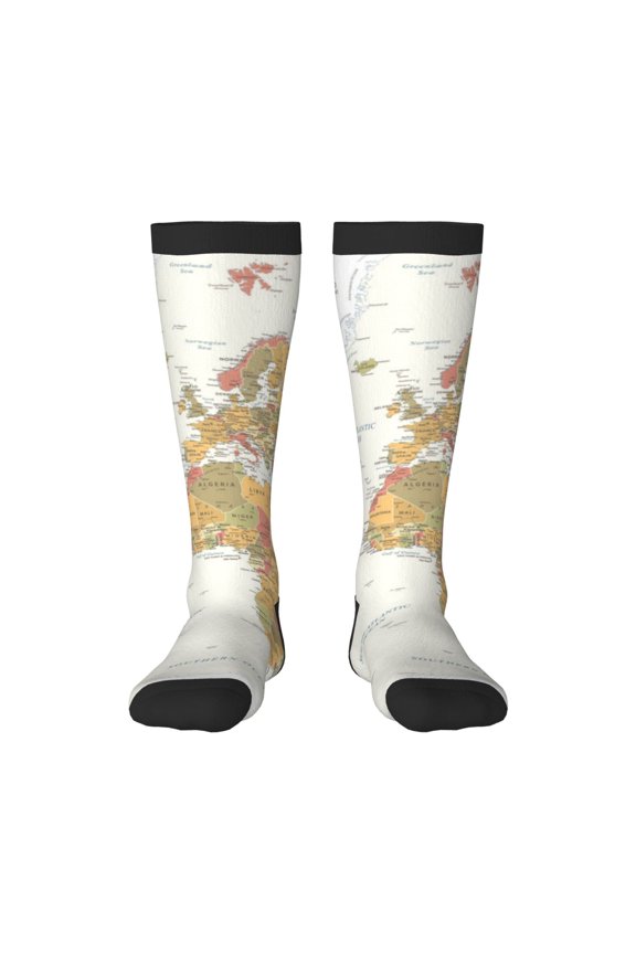 World Map 1 Knee Socks, High Socks Long Stretchy Sock Women Knee High Stocking, Long Socks for Women