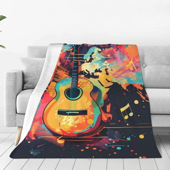 Vsdgher World Map Guitar Illustration Ultra-Soft Micro flannel Blanket Throw Blankets for Couch Sofa, Bed (4 sizes)-40"x30"
