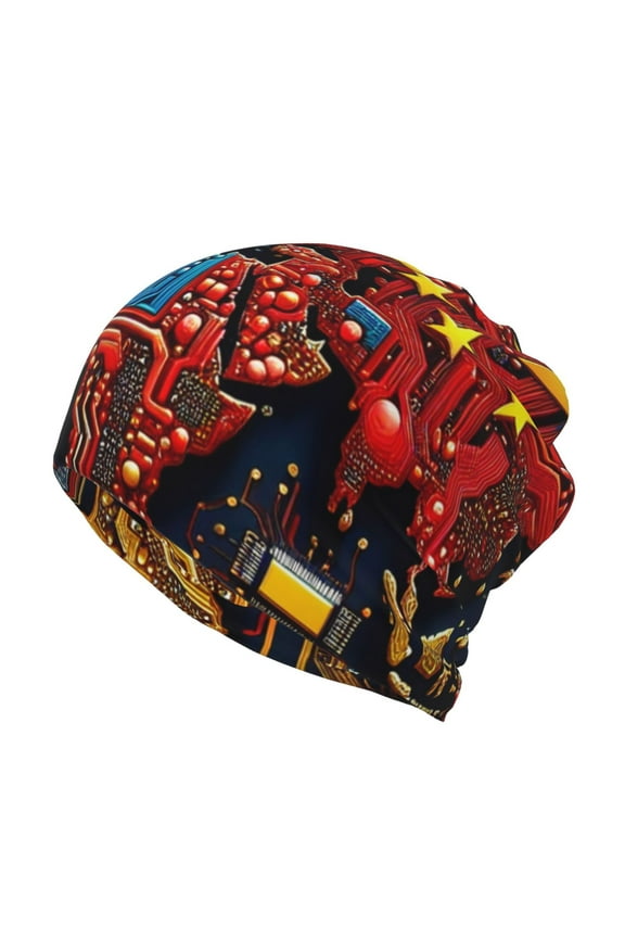 World Map Of Digital Circuits Slouchy Beanie Hat for Men/Women, Skull Cap Chemo Cap Night Sleeping Cap