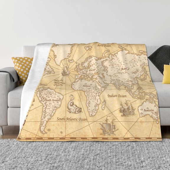 Vsdgher World Map Pattern Fleece Throw Blanket, Horizontal Fleece Bedding Home Decor for Couch & Bed All Season Use -80"x60"