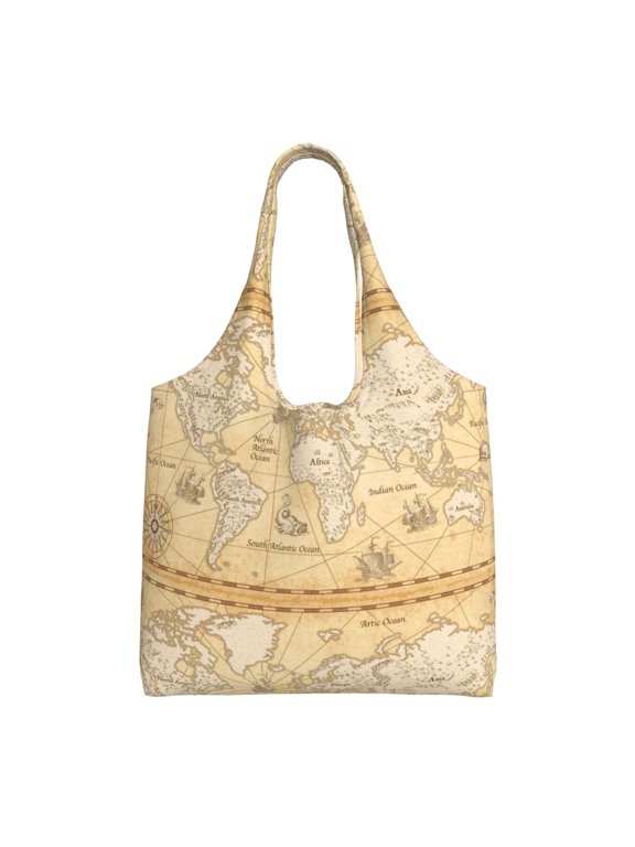 World Map Print canvas Tote Bag, Lightweight Cloth Bags, Suitable for shopping, groceries, travel
