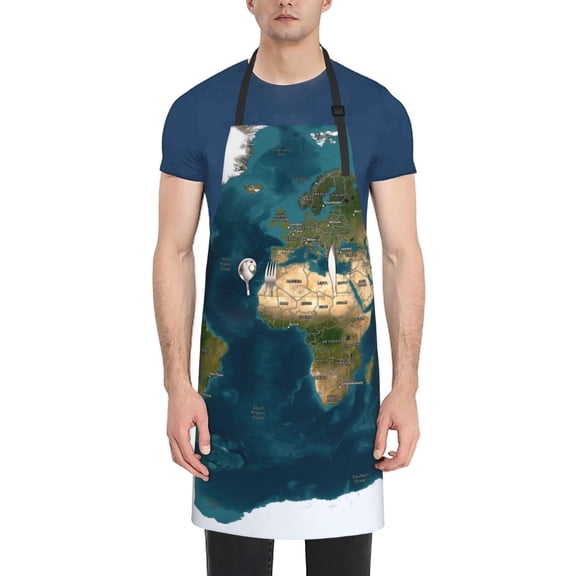Vsdgher World Map Waterproof Apron with 2 Pockets Kitchen Chef Aprons Bibs for Grooming Cooking Baking Painting Gardening