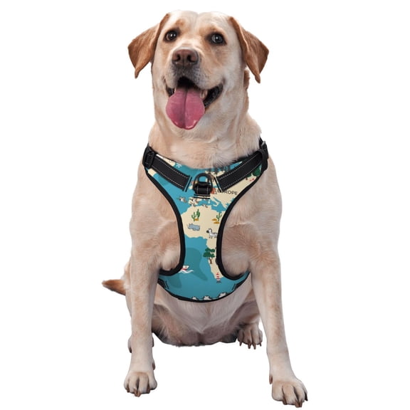Vsdgher World Map With Animal Dog Harness, No-Pull Pet Harness, Dog Vest, Pet Vest for Small to Large Dogs-