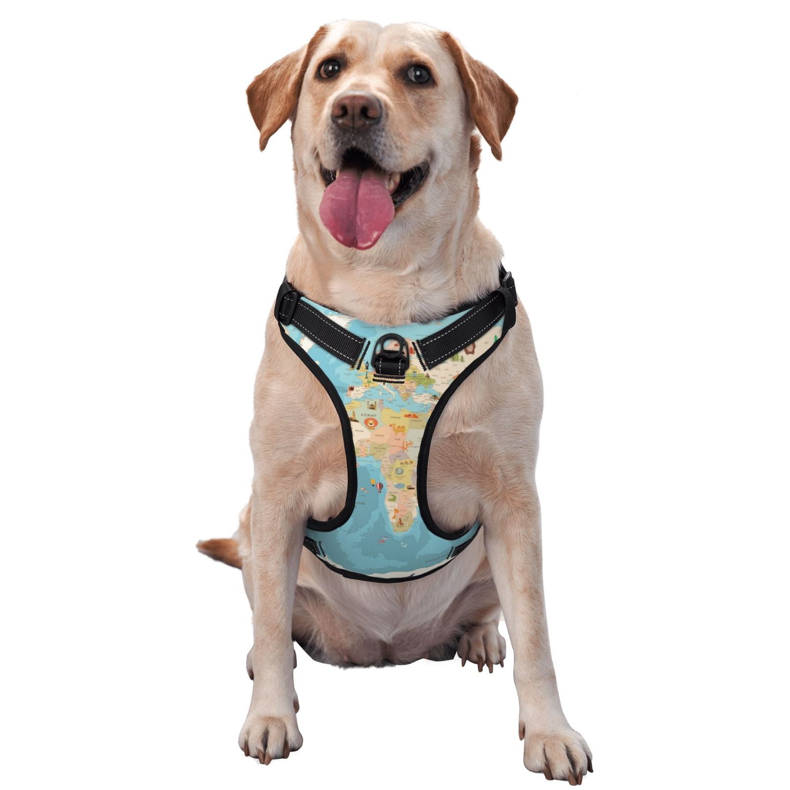 Vsdgher World Map With Animals 1 Dog Harness, No-Pull Pet Harness, Dog Vest, Pet Vest for Small to Large Dogs-Large