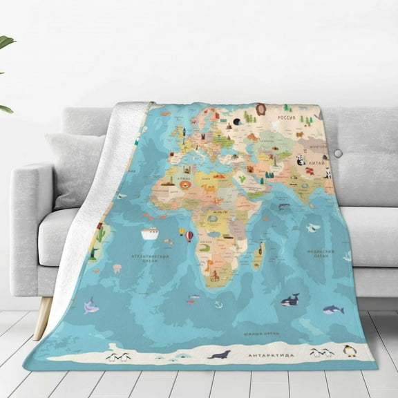 Vsdgher World Map With Animals 1 Ultra-Soft Micro flannel Blanket Throw Blankets for Couch Sofa, Bed (4 sizes)-50"x40"