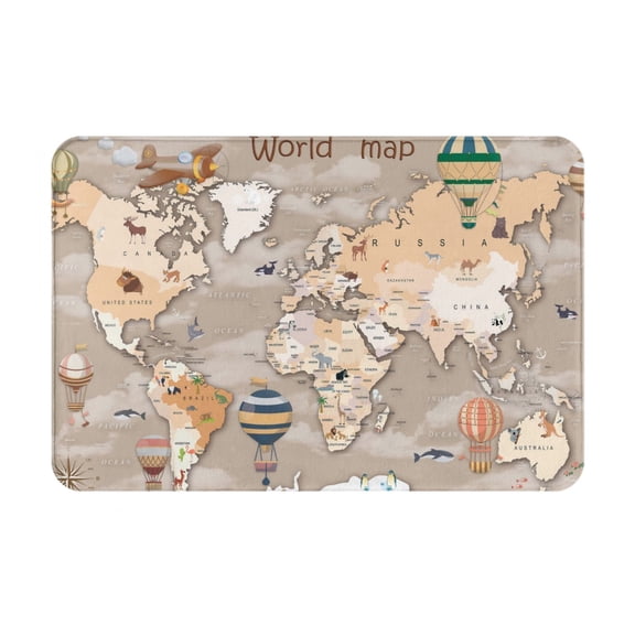 Vsdgher World Map With Animals Flannel Anti-Slip Floor Mat Comfort Mat Outdoor Rug, Indoor Outdoor Rugs for Home, Office, Laundry 16''x24''in