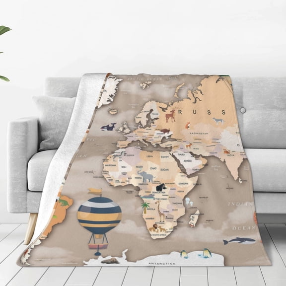 Vsdgher World Map With Animals Ultra-Soft Micro flannel Blanket Throw Blankets for Couch Sofa, Bed (4 sizes)-40"x30"