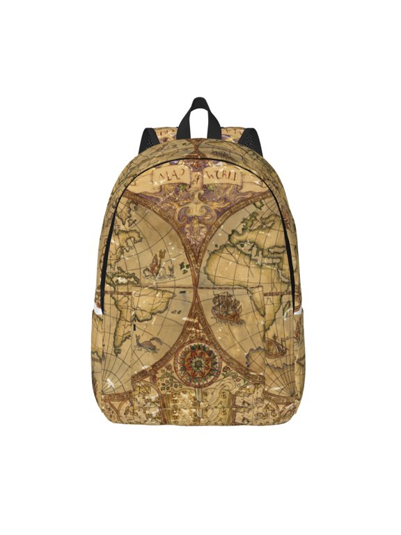 World Map1 Print Canvas Backpack Travel Rucksack Unisex Knapsack 15.7/17.7Inch Laptop Backpack for Work,College -Medium