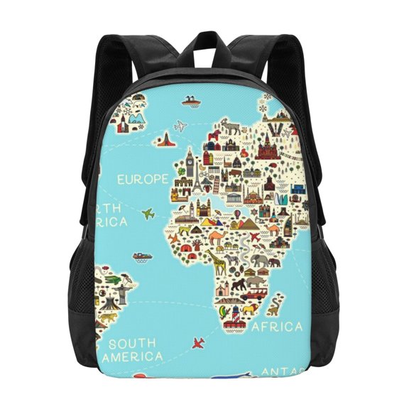 Vsdgher World Travel Line Icons Map Print Backpack for Women Men School Bookbag with Laptop Compartment for College Work Travel, Simple Fashion Casual Daypack, Fit 15" Laptop