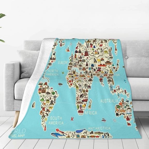 Vsdgher World Travel Line Icons Map Ultra-Soft Micro flannel Blanket Throw Blankets for Couch Sofa, Bed (4 sizes)-40"x30"