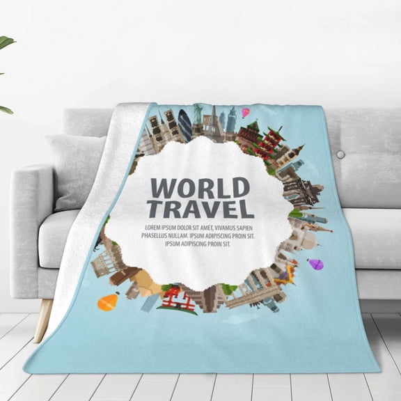 Vsdgher World Travel Ultra-Soft Micro flannel Blanket Throw Blankets for Couch Sofa, Bed (4 sizes)-60"x50"