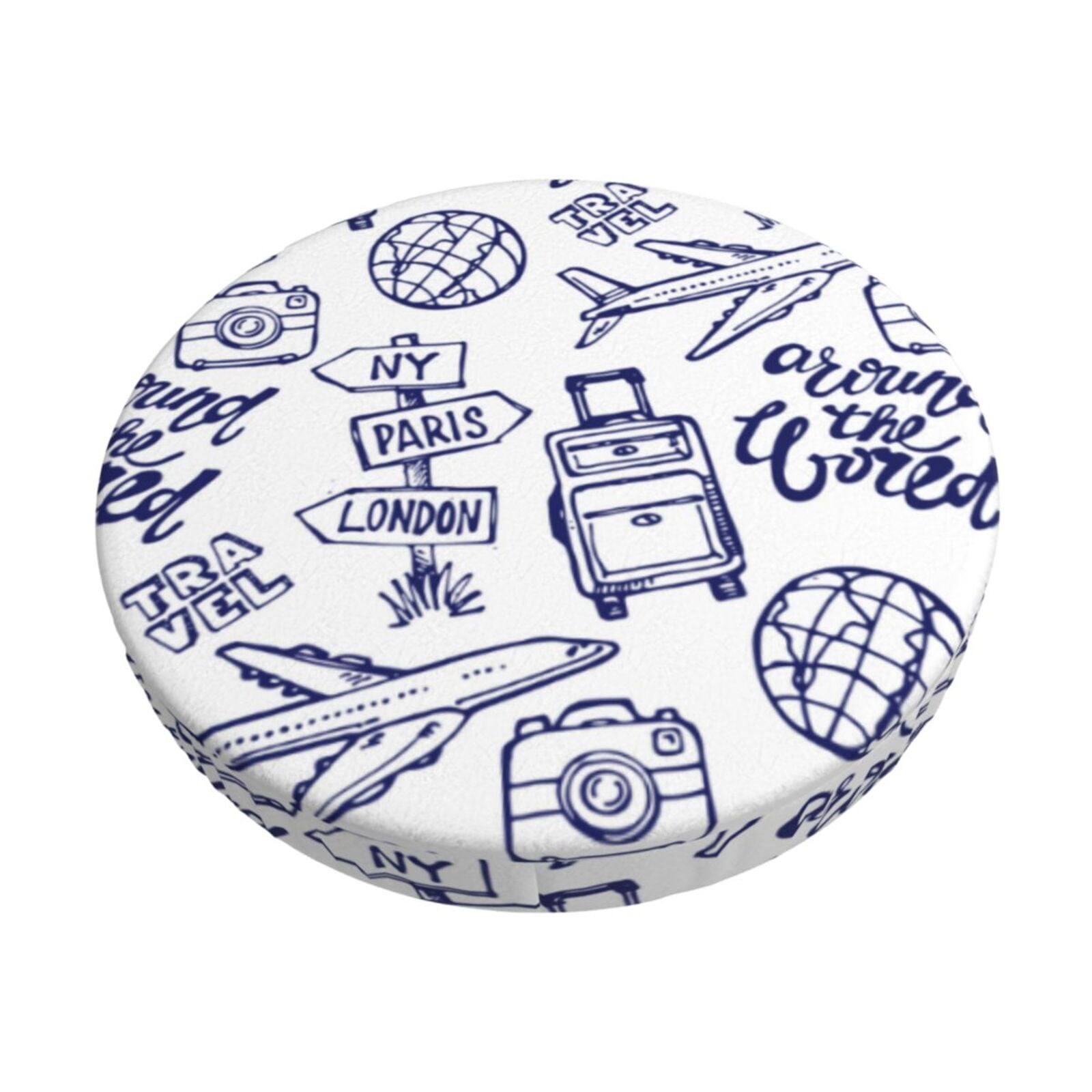 Vsdgher World Travel2 Print Stool Covers Round,Stretch Round Stool