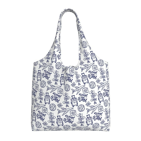 Vsdgher World Travel2 Print canvas Tote Bag, Lightweight Cloth Bags, Suitable for shopping, groceries, travel