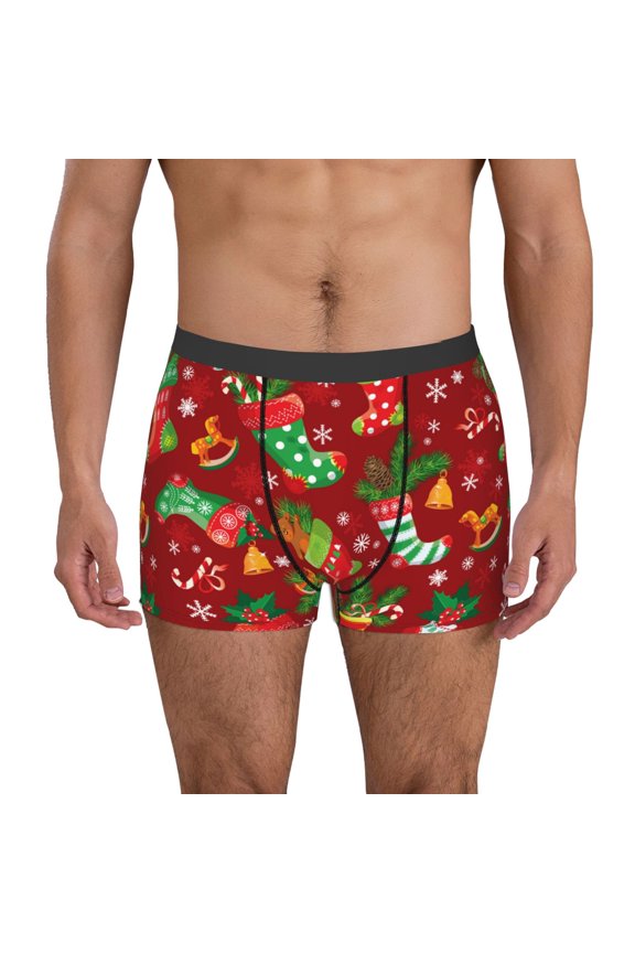 X-mas and New Year Pattern Men's Boxer Brief Underwear,Soft Funny Underwear for Men-Large