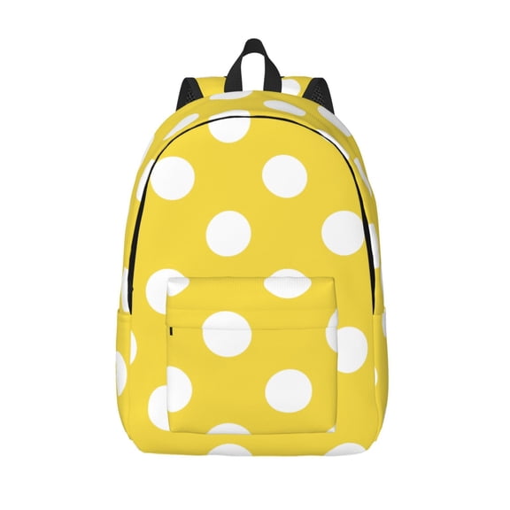 Vsdgher Yellow And White Polka Dot Print Canvas Backpack Travel Rucksack Unisex Knapsack 15.7/17.7Inch Laptop Backpack for Work,College -Small