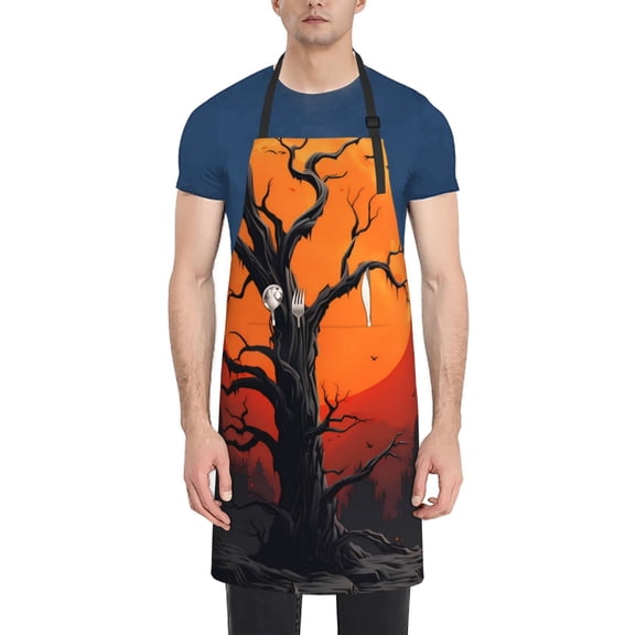 Vsdgher Yellow Castle Sunset Tree Waterproof Apron with 2 Pockets Kitchen Chef Aprons Bibs for Grooming Cooking Baking Painting Gardening