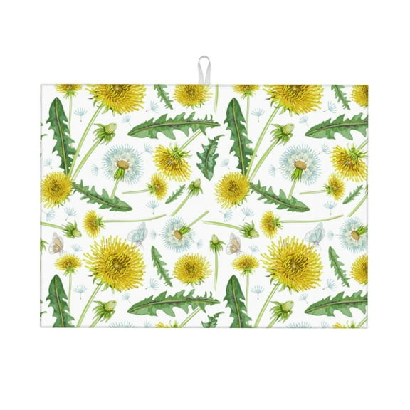 Vsdgher Yellow Dandelions Dish Drying Mat Super Absorbent Drying Mat Large Dish Drying Mats for Kitchen Counter Kitchen Drying Mat 24" x 18"