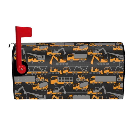 Vsdgher Yellow Excavator Mailbox Cover Magnetic Mailbox Wraps Post Letter Box Cover for Garden Yard Home Decor 2 Sizes-21x18 in