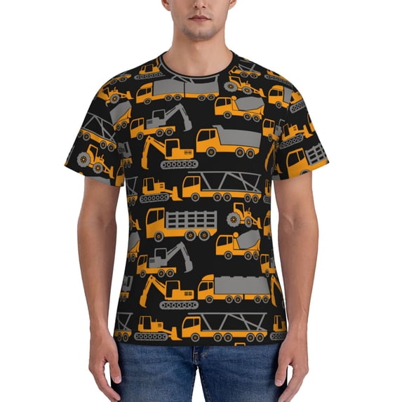 Vsdgher Yellow Excavator Print Men's Dry Fit Mesh Athletic Shirts Moisture Wicking Tennis T-Shirt Tops