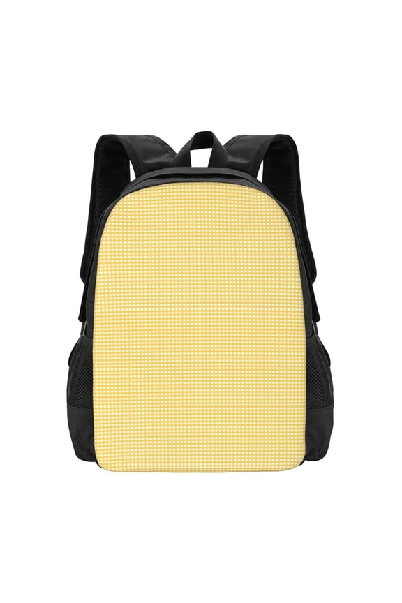 Yellow Gingham Print Backpack for Women Men School Bookbag with Laptop Compartment for College Work Travel, Simple Fashion Casual Daypack, Fit 15" Laptop