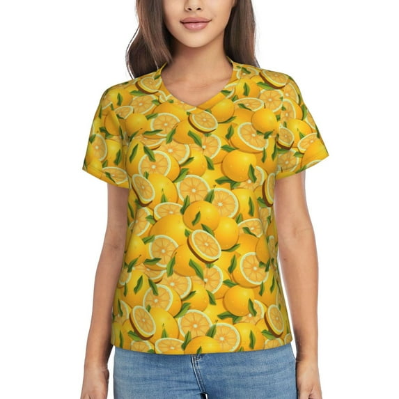 Vsdgher Yellow Limes Women Shirts V Neck Short Sleeve Tops T-Shirt Basic Tees, S to 3XLX-Large