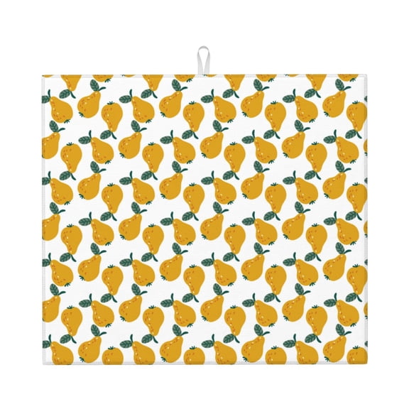 Vsdgher Yellow Pears Print Dish Drying Mat, Kitchen Counter Mat, Dish Drying Pad for Dishes, Utensils, Pots and Pans,16" x 18"