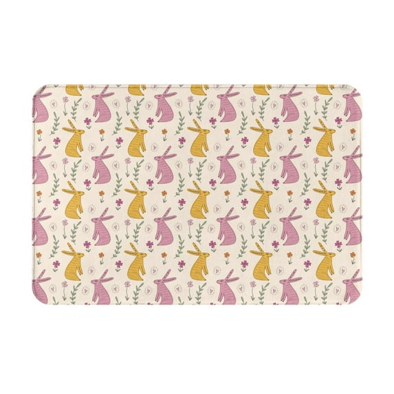Vsdgher Yellow Pueple Rabbit print Flannel Anti-Slip Floor Mat Comfort Mat Floor Carpet for Decor, Non-Slip, Home, Office, Laundry, Durable