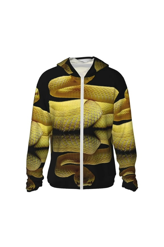 Yellow White-Lipped Pit Viper Print Adult Hoodie Shirts Rash Guard for Men Women,Long Sleeve Sun Protection Fishing Shirts for Athletic Running Swim-Large
