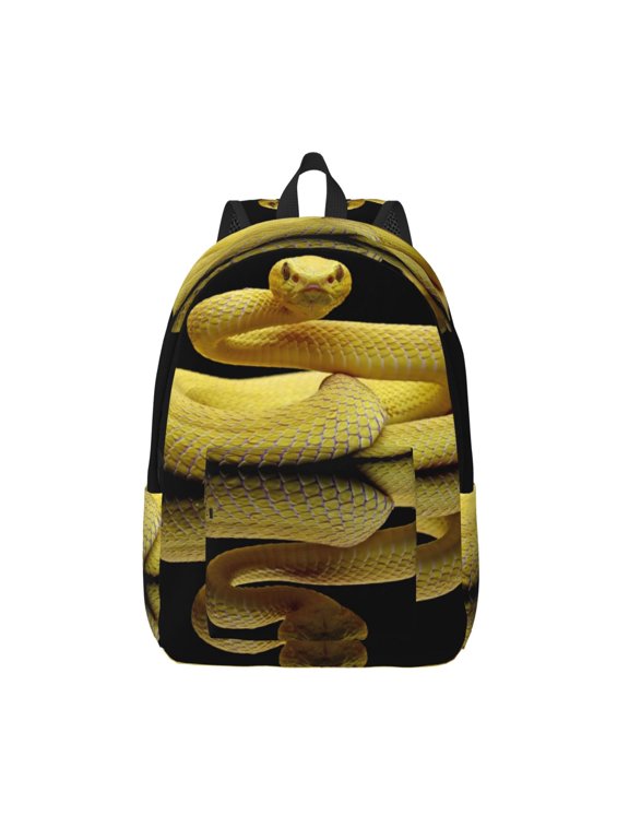 Yellow White-Lipped Pit Viper Print Canvas Backpack Travel Rucksack Unisex Knapsack 15.7/17.7Inch Laptop Backpack for Work,College -Small