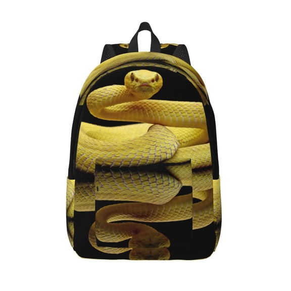 Vsdgher Yellow White-Lipped Pit Viper Print Canvas Backpack Travel Rucksack Unisex Knapsack 15.7/17.7Inch Laptop Backpack for Work,College -Small