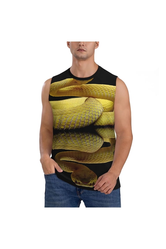 Yellow White-Lipped Pit Viper Print Workout Tank Tops Gym Sleeveless Fitness Muscle Tee -Small