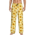 thumbnail image 1 of Vsdgher Yellow White Striped Sunflower Print Mens Pajama Pants Sleep & Lounge Pants, PJ Bottoms With elastic waistb and Pockets, 1 of 5