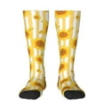 thumbnail image 1 of Vsdgher Yellow White Striped Sunflower Print Thigh High Socks Extra Long Stretchy Sock Women Over Knee High Opaque Stocking Daily Wear, 1 of 5