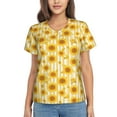 thumbnail image 1 of Vsdgher Yellow White Striped Sunflower Women Shirts V Neck Short Sleeve Tops T-Shirt Basic Tees, S to 3XLMedium, 1 of 5