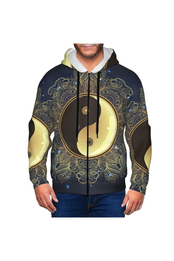Yin And Yang Mandala Mens Hoodies Zip Hoodie, Hoodies for Men, Zip-up Hooded Sweatshirt-XX-Large