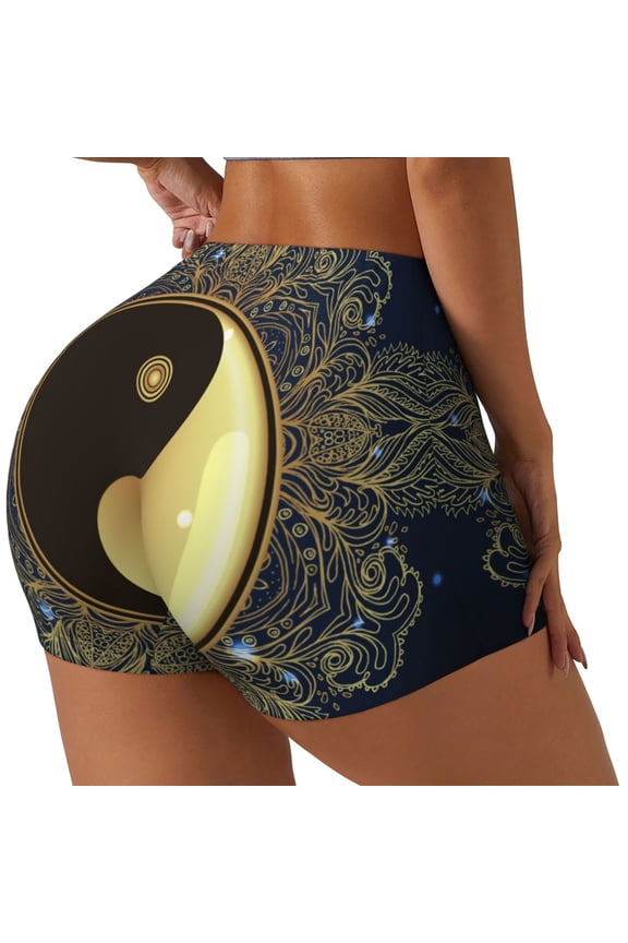 Yin And Yang Mandala Workout Shorts for Women Seamless Soft Smooth Gym Yoga Scrunch Active Exercise Fitness Shorts-XX-Large