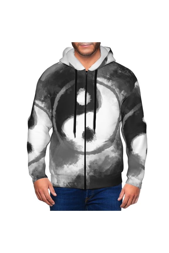 Yin And Yang Mens Hoodies Zip Hoodie, Hoodies for Men, Zip-up Hooded Sweatshirt-Large