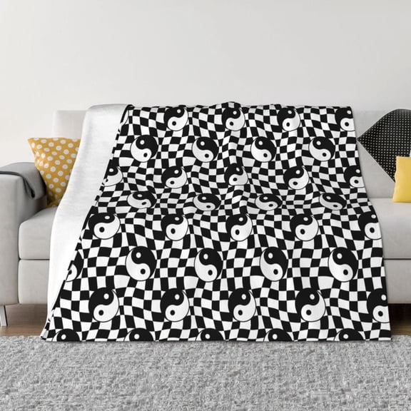 Vsdgher Ying Yang Checkered Pattern Fleece Throw Blanket, Horizontal Fleece Bedding Home Decor for Couch & Bed All Season Use -60"x50"
